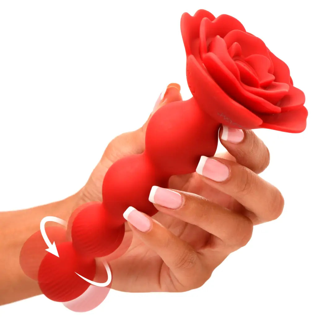 Anal toys for anal training-10x Rose Twirl Vibrating And Rotating Silicone Anal Beads