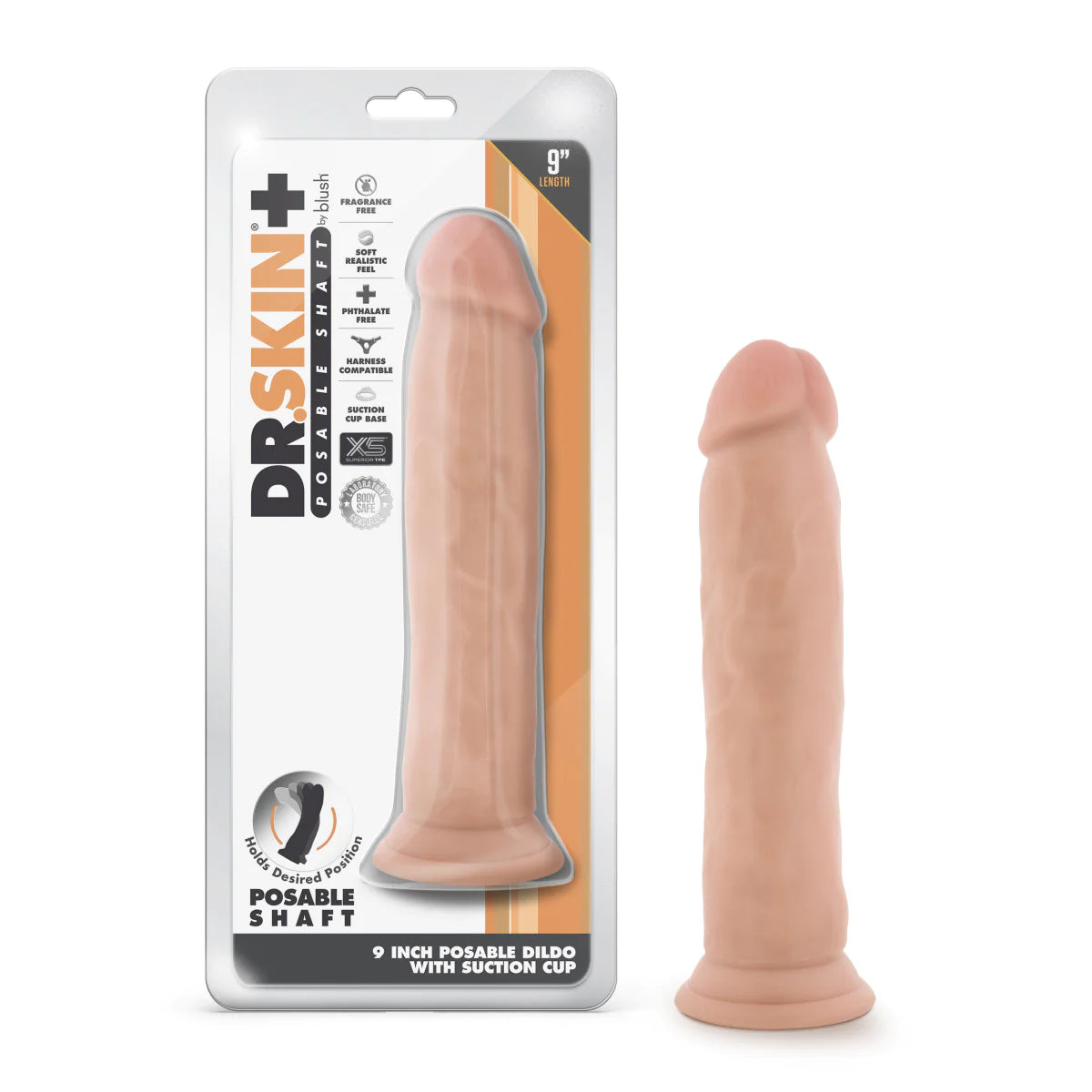 black quiet dildo-Dr. Skin Plus Realistic Vanilla 9.25-Inch Dildo