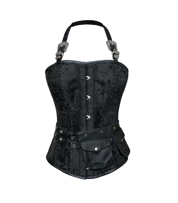 corset with lace-up sides-Black brocade waist reducing  overbust Corsets