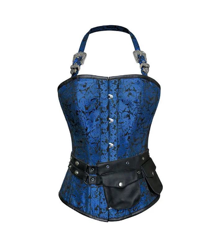 corset for slimming effect-Blue brocade waist reducing  ovarbust Corsets