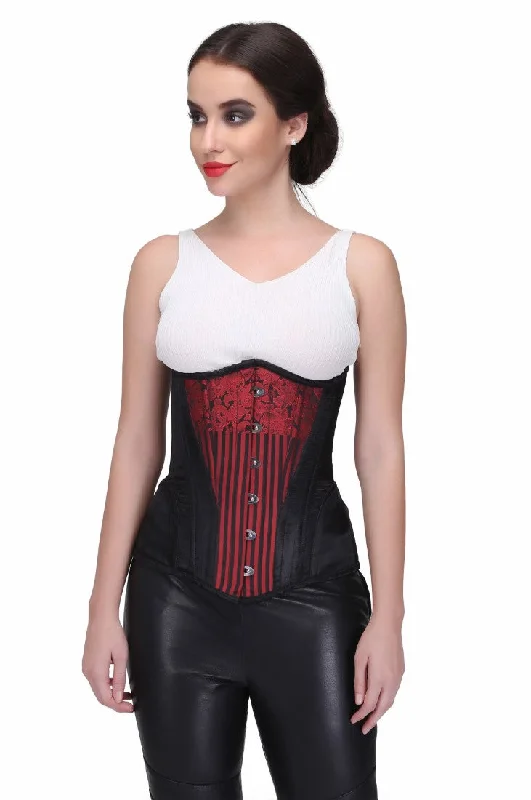 corset top soft teal-Oralee Red Classy Underbust Satin Brocade Corset