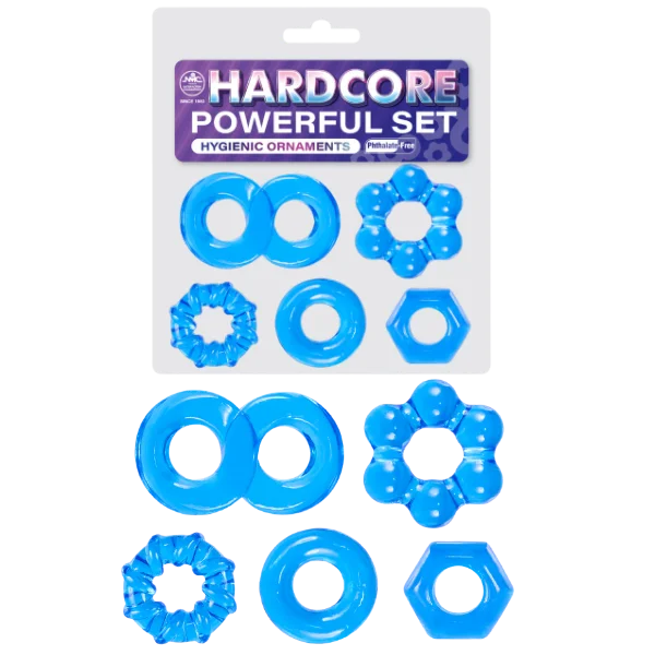 cock ring with soft hold-Hardcore Powerful Cockring Set (Blue)