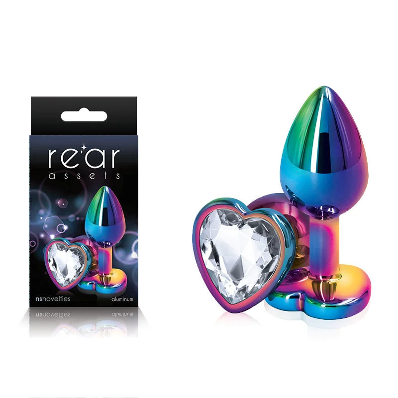 Anal toys with curved design-Rear Assets Multi Coloured Heart Butt Plug Clear