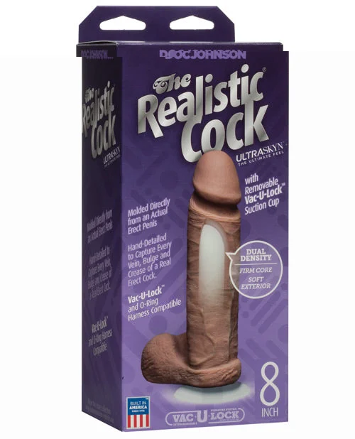 silicone premium dildo-Realistic 8" Ultraskyn Cock w/Balls - Brown