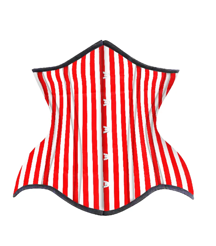 corset with breathable fabric-Red White Strip Cotton Authentic Steel Boned Underbust  Corset