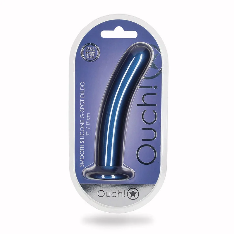 thin affordable dildo-Ouch! Smooth Silicone 7 in. G-Spot Dildo Metallic Blue