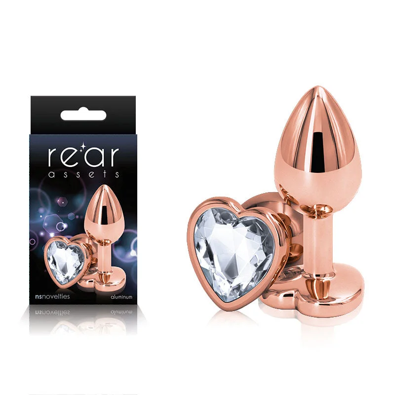 High-quality anal toys online-Rear Assets Rose Gold Heart Small Butt Plug Clear