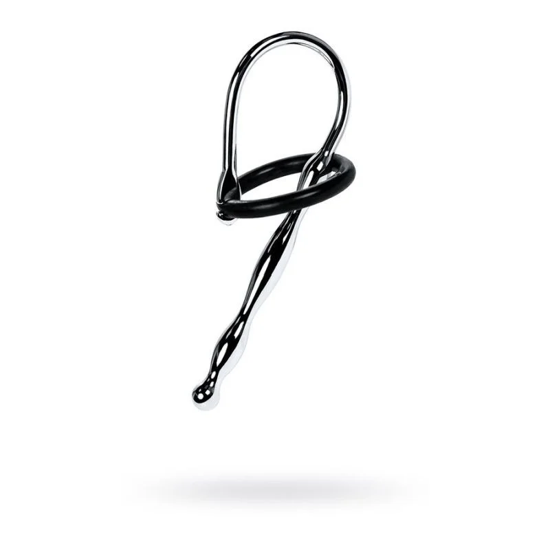 cock ring user reviews-Silver Metal Urethral Plug w Black Silicone Ring