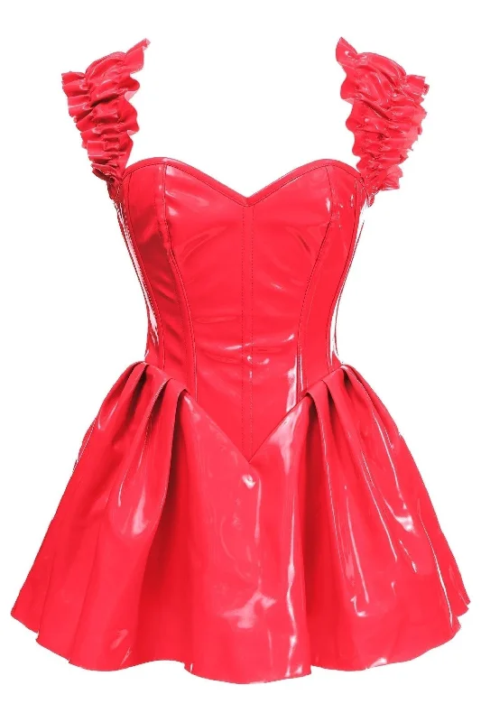 corset with quilted texture-Top Drawer Steel Boned Red Patent PVC Vinyl Corset Dress