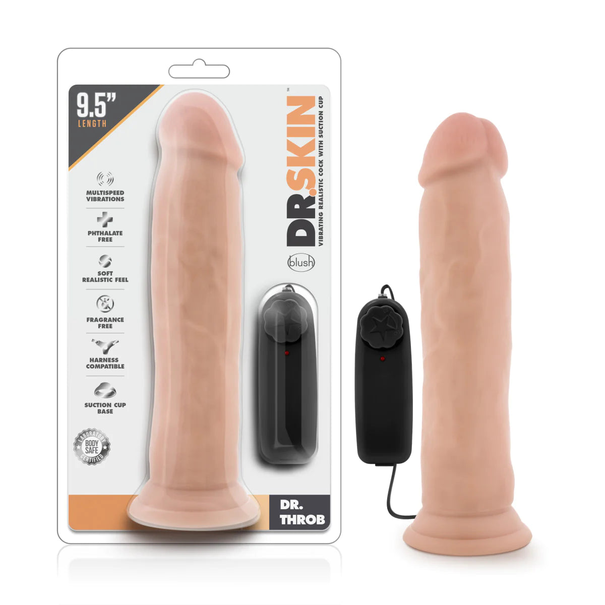 rechargeable multi-speed dildo-Dr. Skin Dr. Throb Realistic Vanilla 9.5-Inch Vibrating Dildo