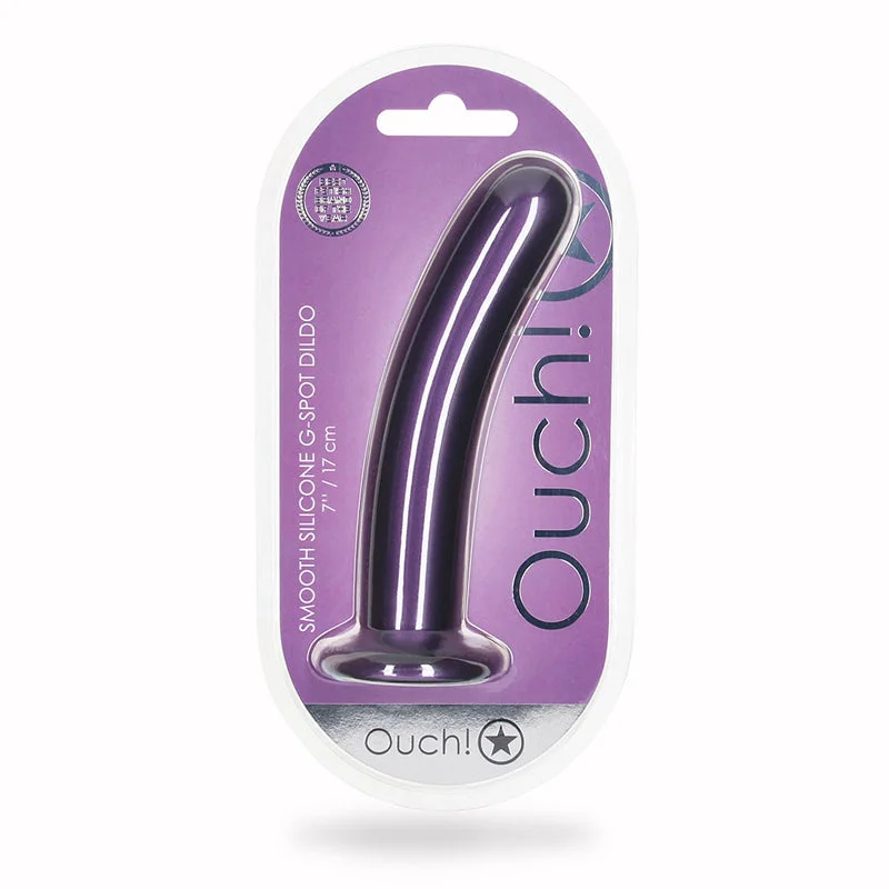 thick affordable dildo-Ouch! Smooth Silicone 7 in. G-Spot Dildo Metallic Purple