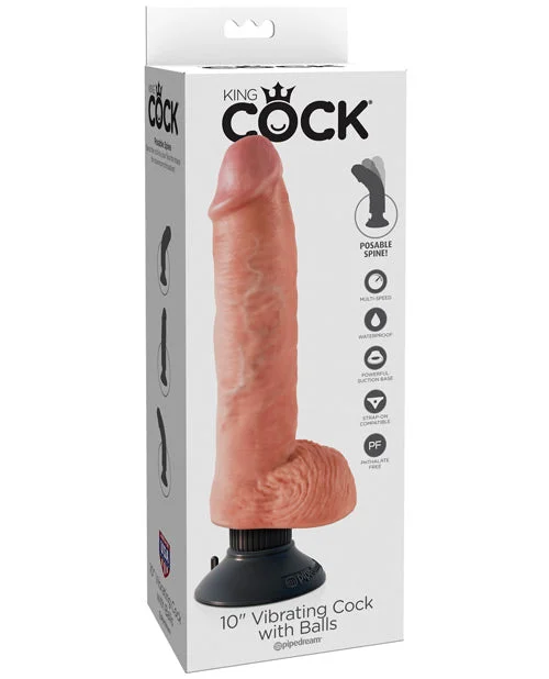 purple lifelike dildo-King Cock 10" Vibrating Cock w/Balls - Flesh