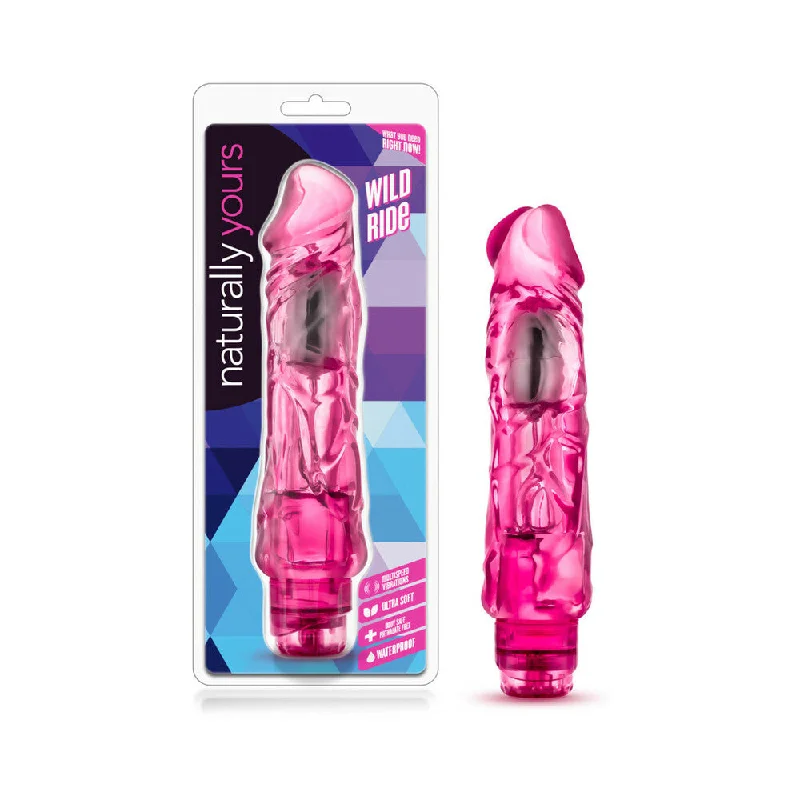 portable dildo-Naturally Yours Wild Ride Realistic 9 in. Vibrating Dildo Pink