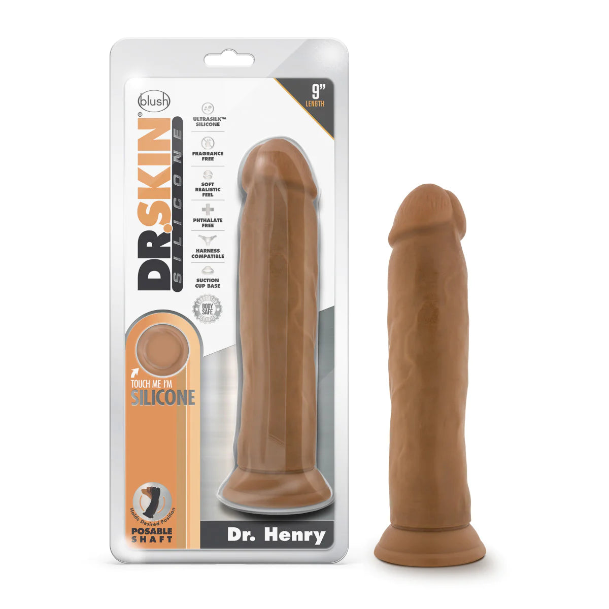 textured custom dildo-Dr. Skin Silicone Dr. Henry Realistic Mocha 9.5-Inch Long Dildo