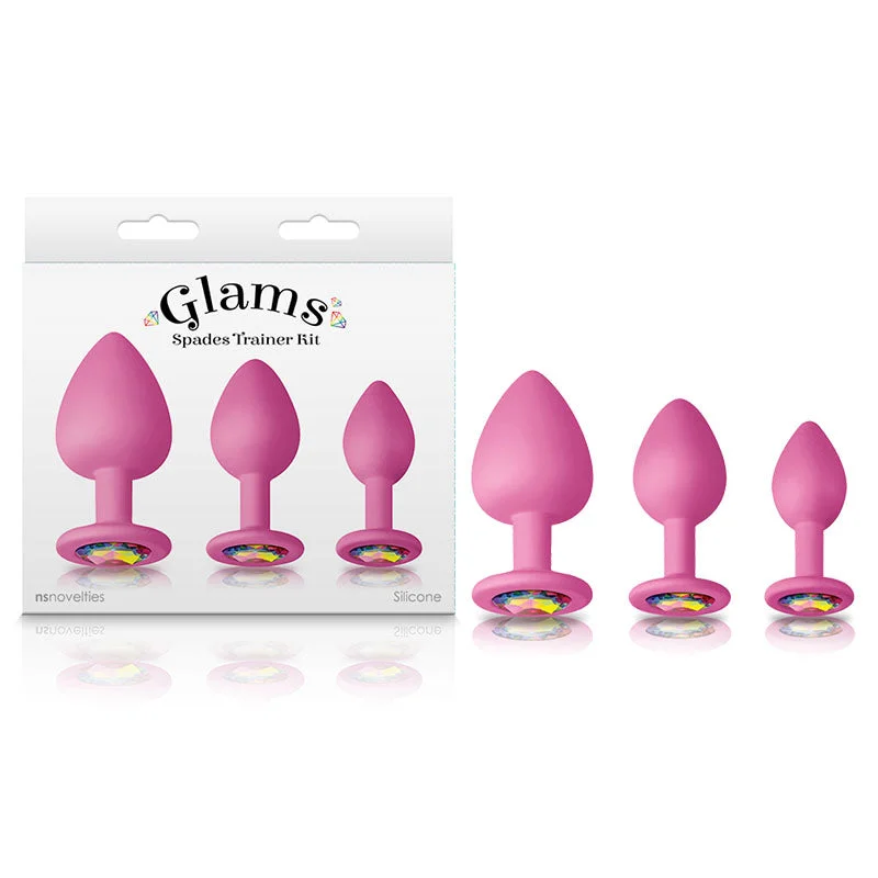 Anal toys for fantasy play-Glams Spades Butt Plug Trainer Kit - Pink