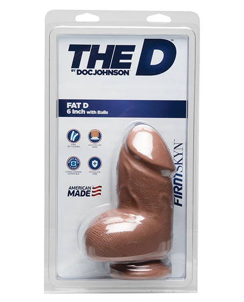 thin USB-charged dildo-The D 6" Fat D w/Balls - Caramel