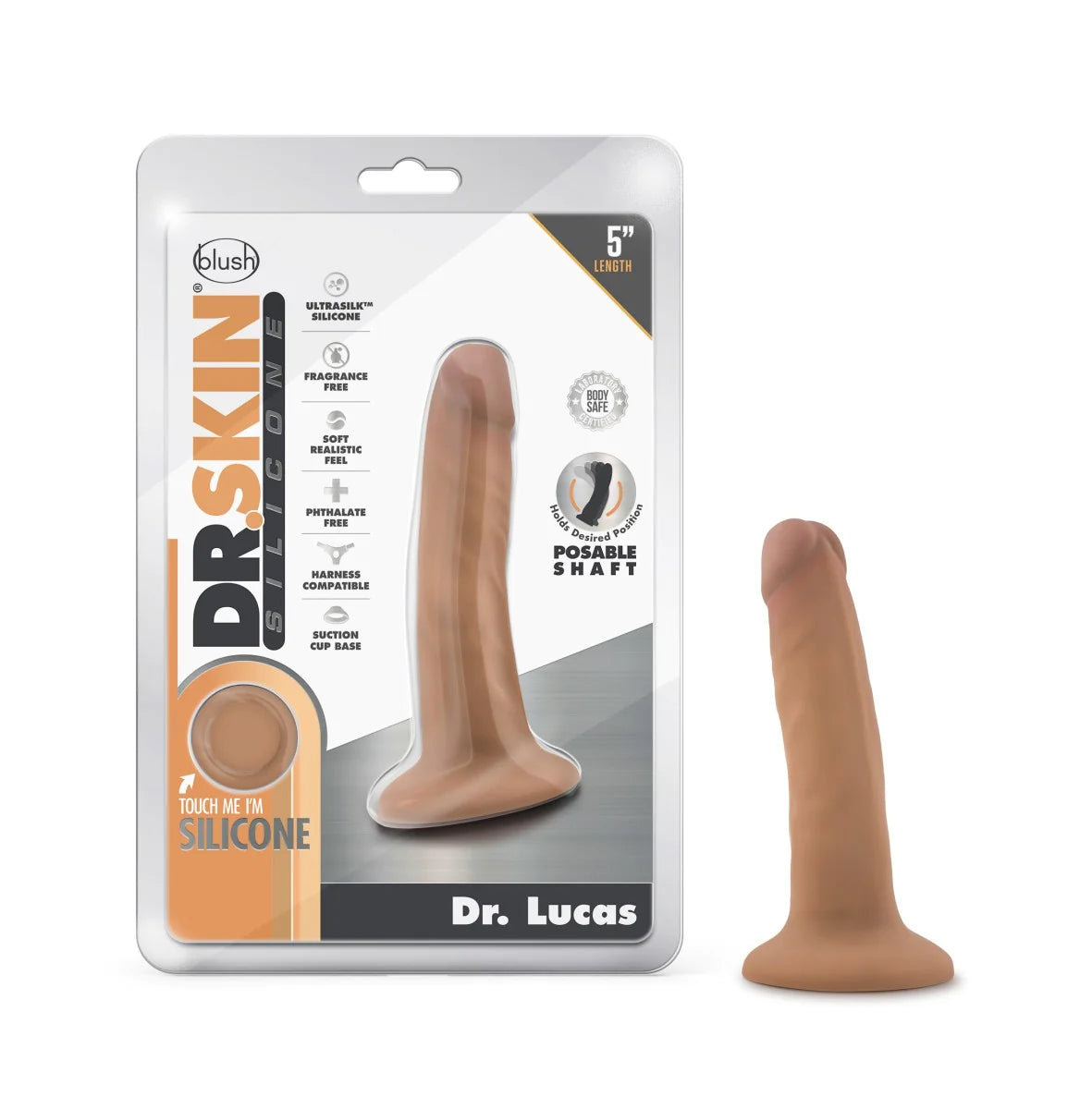 textured eco-friendly dildo-Dr. Skin Silicone Dr. Lucas Realistic Mocha 5.5-Inch Long Dildo