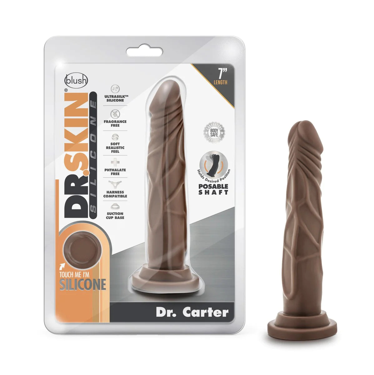 silicone eco-friendly dildo-Dr. Skin Silicone Dr. Carter Realistic Chocolate 7.5-Inch Long Dildo