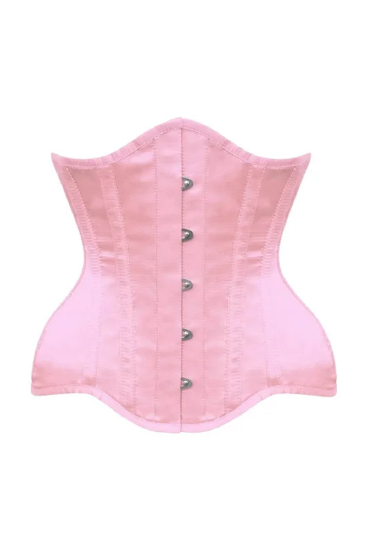 corset top with bow-Pink Satin Authentic Steel Boned Underbust  Corset