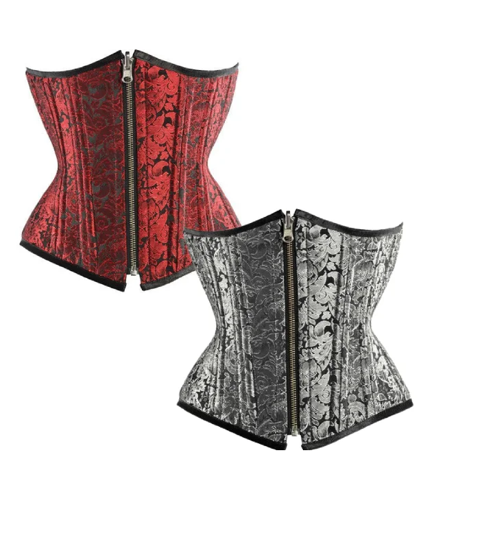 corset for bohemian look-Silver/Black Brocade Authentic Steel Boned Reversible Waist Training Underbust Corset