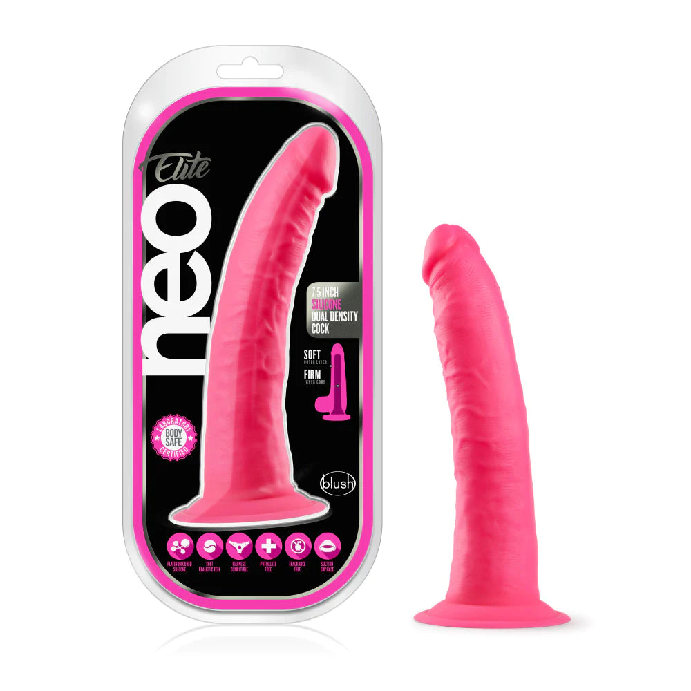 smooth wireless dildo-Neo Elite Neon Pink 7.5-Inch Long Dildo