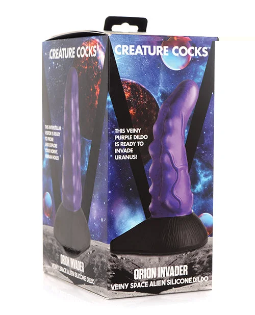 advanced rechargeable dildo-Creature Cocks Orion Invader Veiny Space Alien Silicone Dildo - Purple/Black