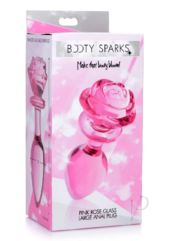 Anal toys with soft touch-Booty Sparks Pink Rose Glass Plug Lg