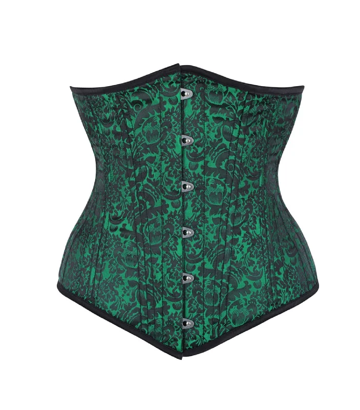 corset with satin finish-Green/Black Brocade Authentic Steel Boned Waist Training Underbust Corset