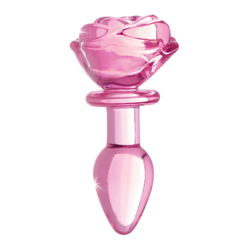 Anal toys with travel case-Pink Rose Glass Anal Plug - Small