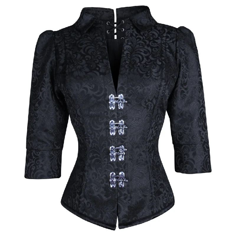 corset for body sculpting-Black brocade corset shirt