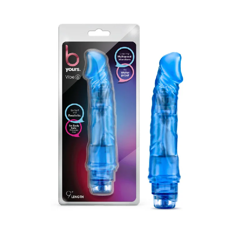 red rubber dildo-B Yours Vibe 6 Realistic 9.25 in. Vibrating Dildo Blue