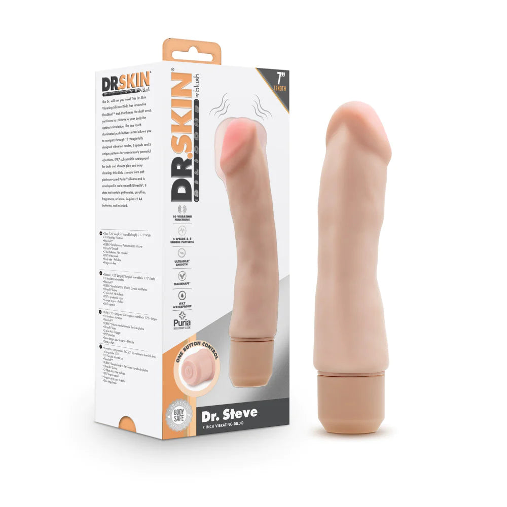 glass pulsing dildo-Dr. Skin Silicone Beige 7.75-Inch Long Vibrating Dildo