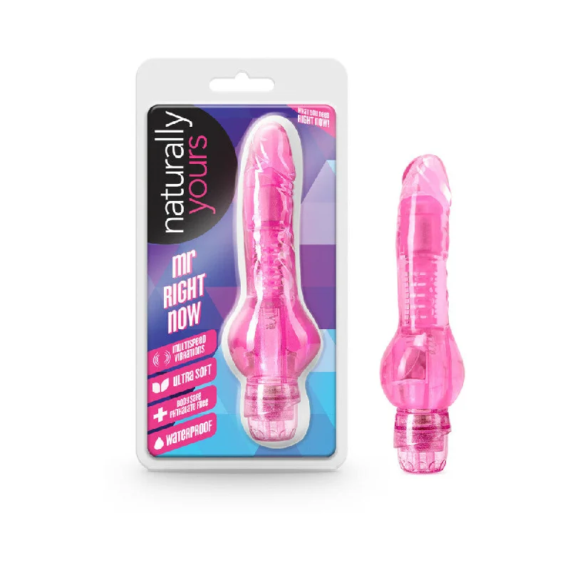 firm silicone dildo-Naturally Yours Mr. Right Now Realistic 6.5 in. Vibrating Dildo Pink