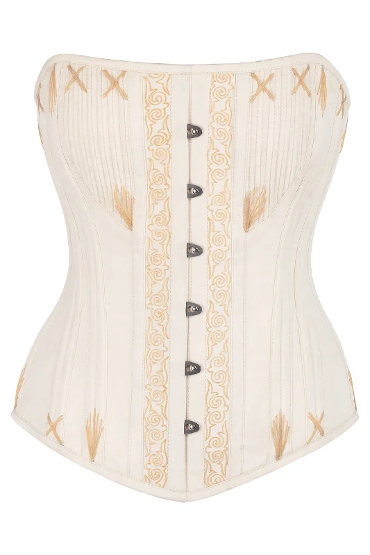 corset for petite frame-Beige Overbust Corset with Decorative Flossing