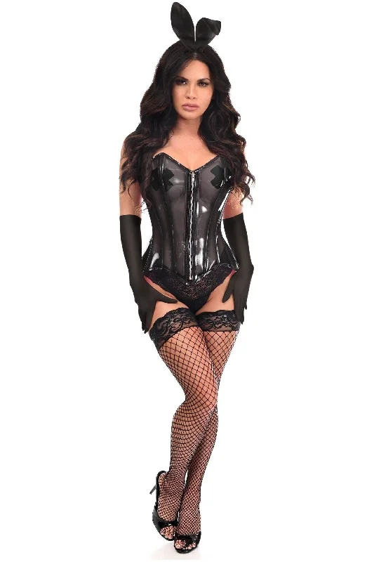 corset dress silver silk-Lavish 4 PC Clear Black Bunny Corset Costume