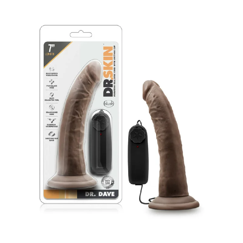 black dual density dildo-Dr. Skin Dr. Dave Realistic 7 in. Vibrating Dildo Brown