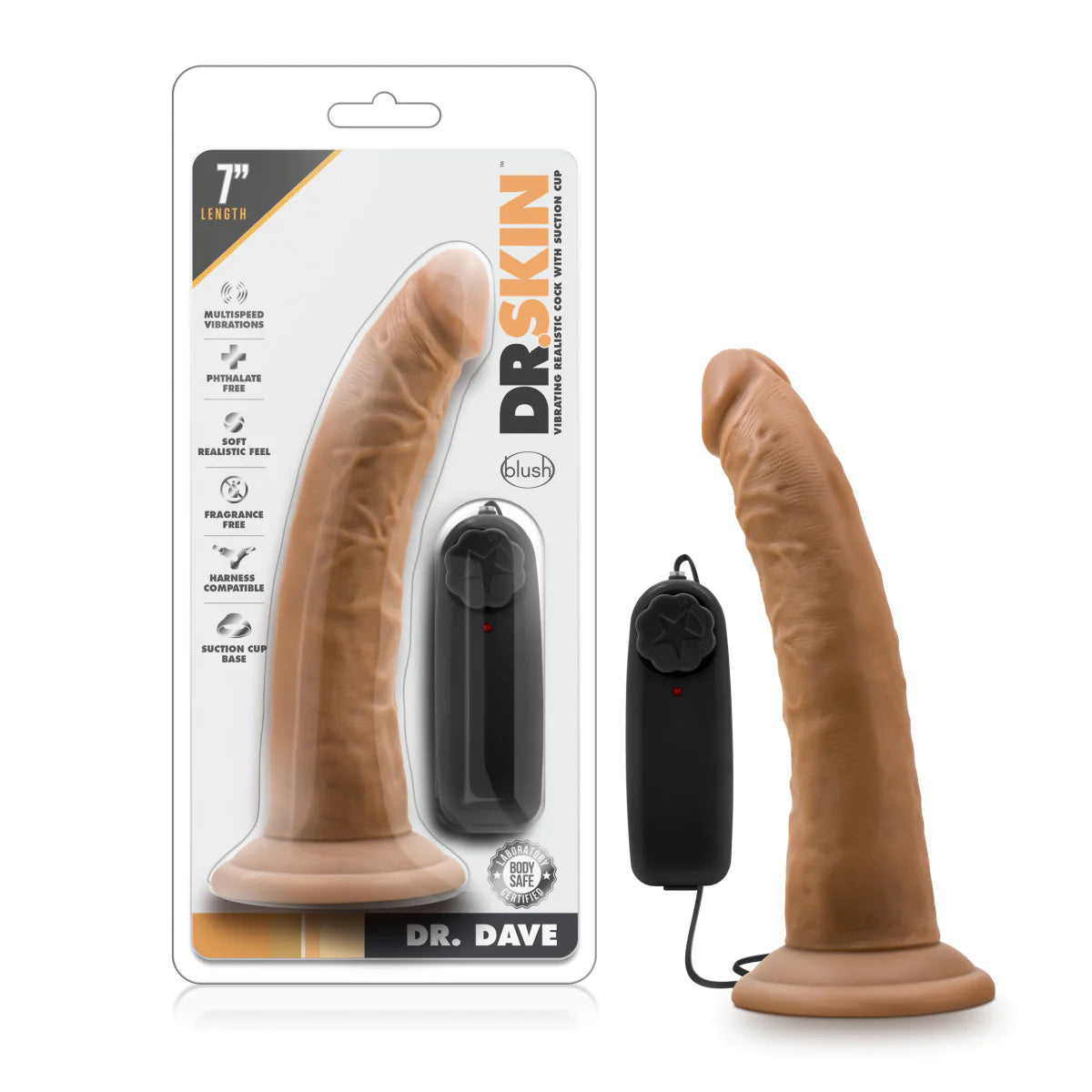 black multi-speed dildo-Dr. Skin Dr. Dave Realistic Mocha 7.5-Inch Vibrating Dildo