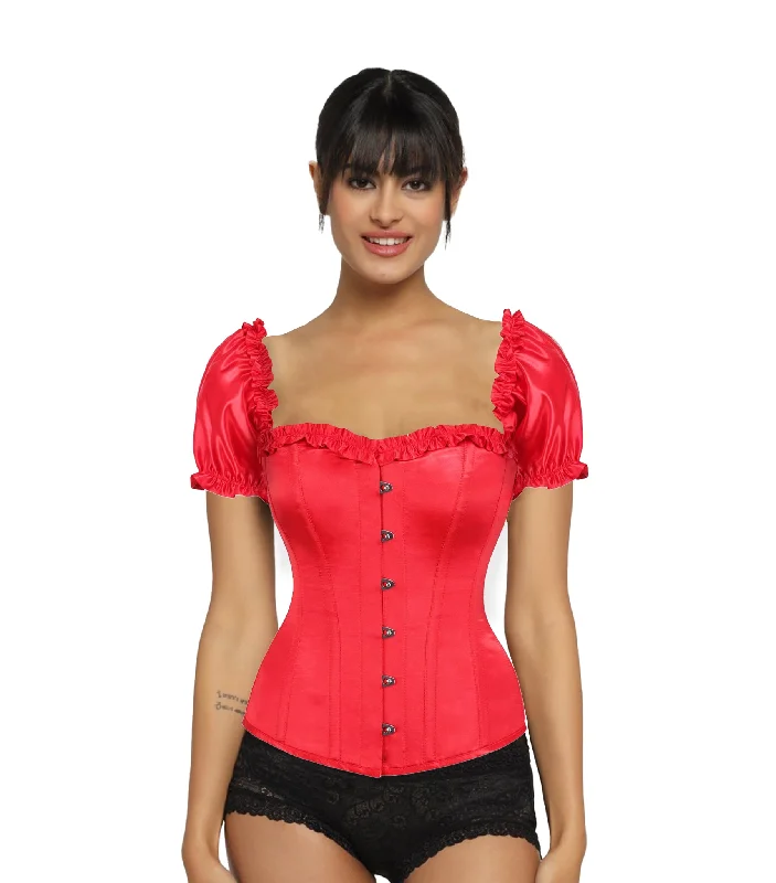 corset with striped pattern-Red  Satin Overbust Corset