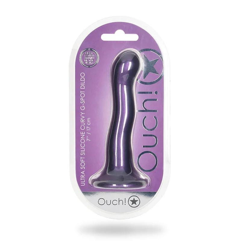 vibrating pulsing dildo-Ouch! Ultra Soft Silicone 7 in. Curvy G-Spot Dildo Metallic Purple