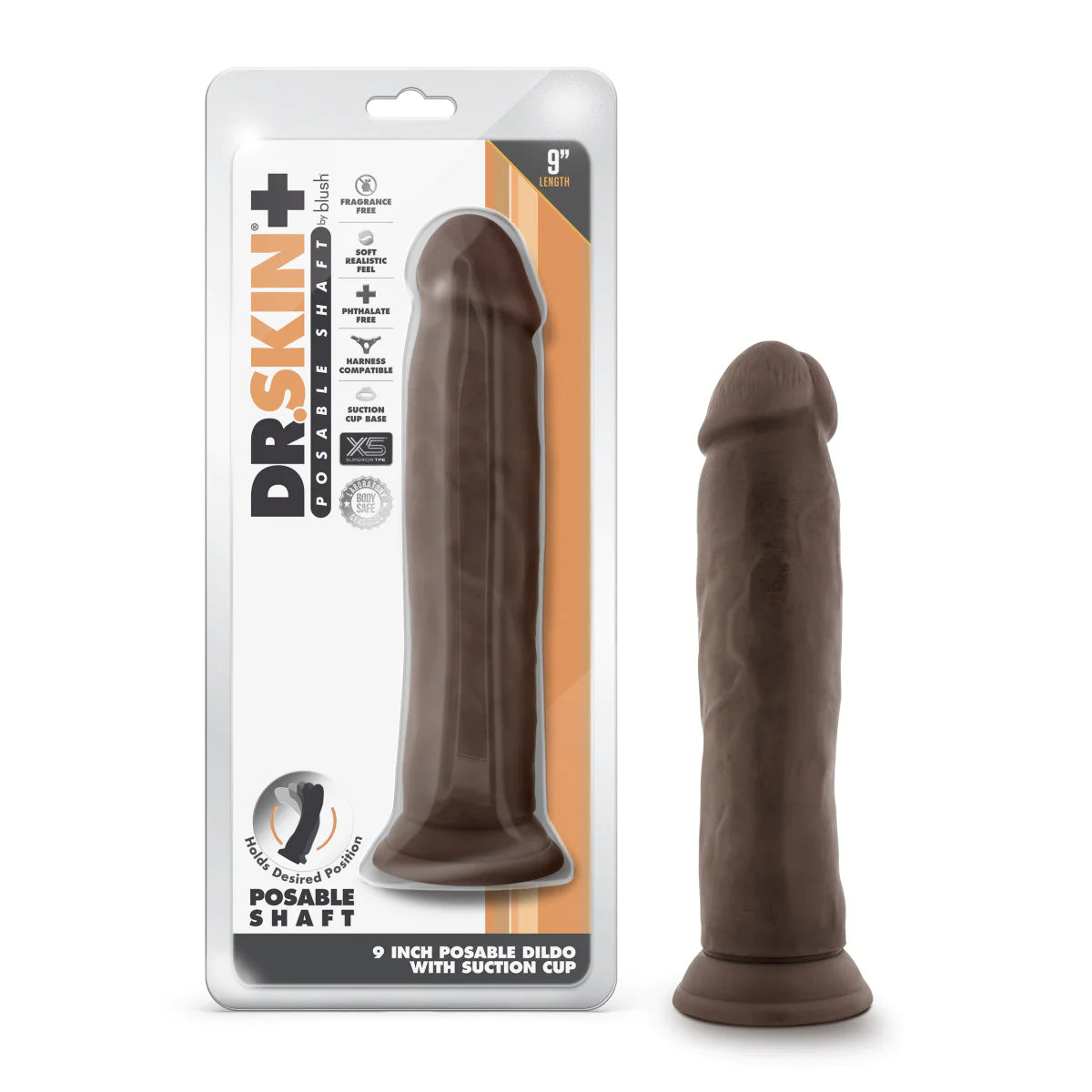 pink quiet dildo-Dr. Skin Plus Realistic 9.25-Inch Dildo - Chocolate