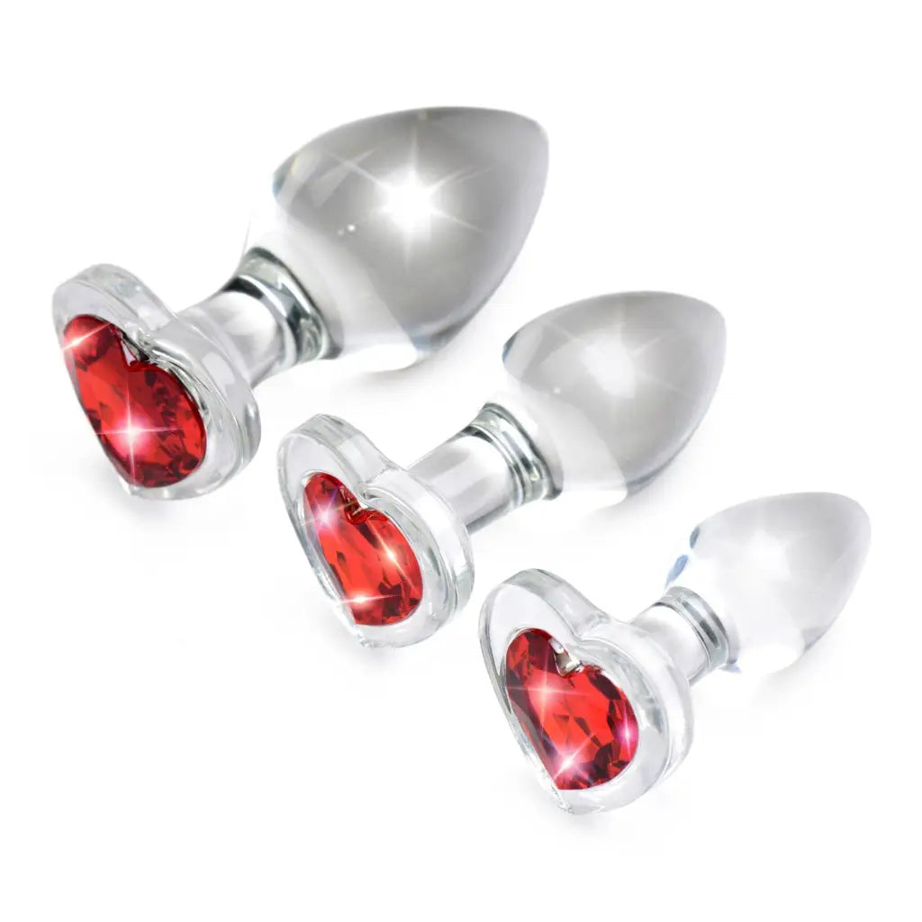 Anal toys with app control-Booty Sparks Red Heart Gem Glass Anal Plug Set