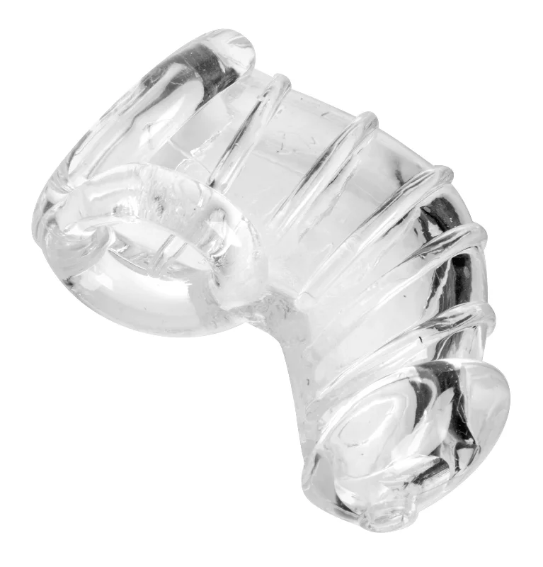 cock ring for sensitivity-Snug Rubber Chastity Cage with Peekaboo Fun