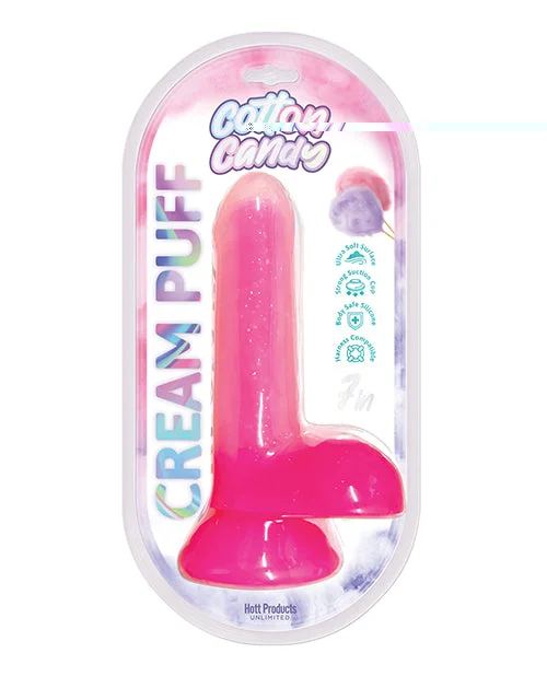 textured suction cup dildo-Cotton Candy Cream Puff 6" Dildo - Pink