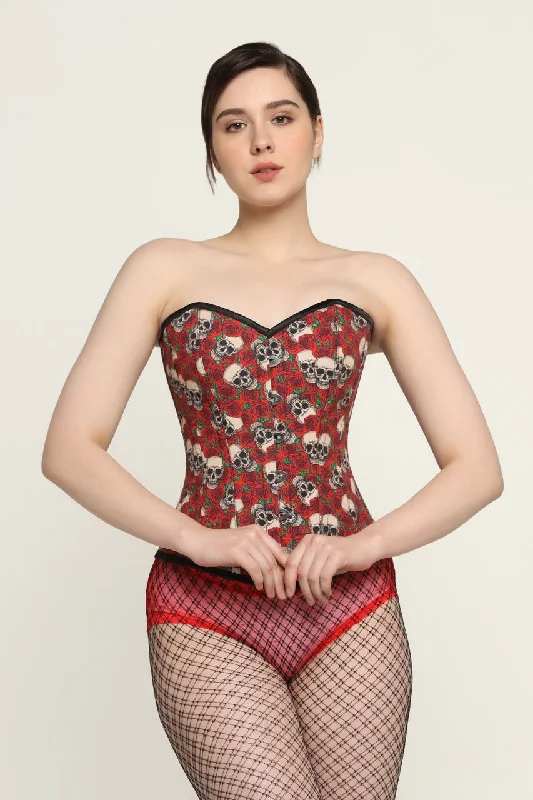 corset with satin ribbon-Skull Rose printed waist reducing  overbust Corsets