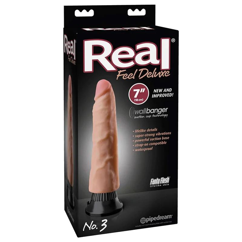 pink small dildo-Real Feel Deluxe No. 3 Realistic 7 in. Vibrating Dildo With Suction Cup Beige