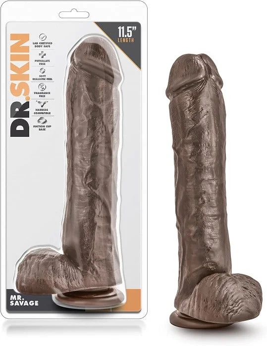 textured soft dildo-Dr. Skin ''Mr. Savage'' 11 Inch Dildo -Chocolate