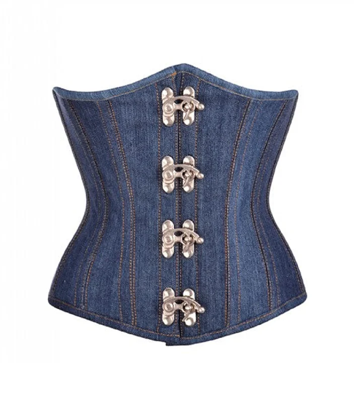 corset top with studs-Blue Denim waist reducing  underbust corset