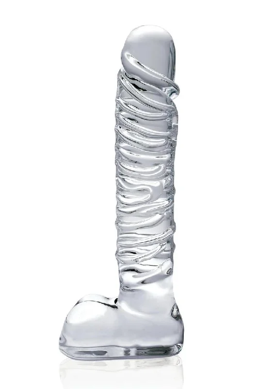 textured fantasy dildo-Icicles No. 63 Textured Glass Dildo with Balls