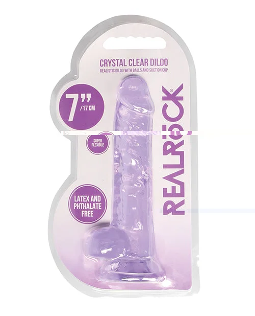 pink thin dildo-Shots RealRock Realistic Crystal Clear 7" Dildo w/Balls - Purple