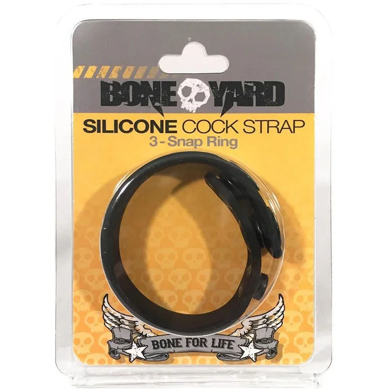 cock ring for bold feel-Boneyard Silicone Cock Strap Black - Black 3-Snap Adjustable Cock Ring